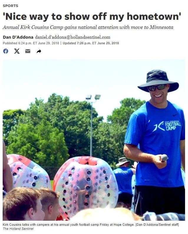 The Holland Sentinel’s coverage of Cousins has spanned from high school through college and to his time in Minnesota